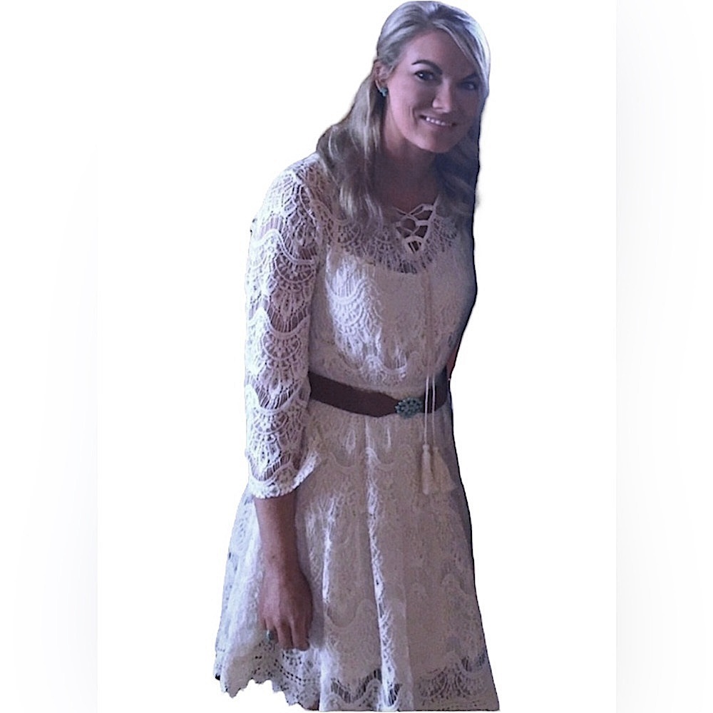 Versona Beautiful Boho Crochet Lace Ivory Cream Tie Tassels Dress Women’s Small - Picture 9 of 9